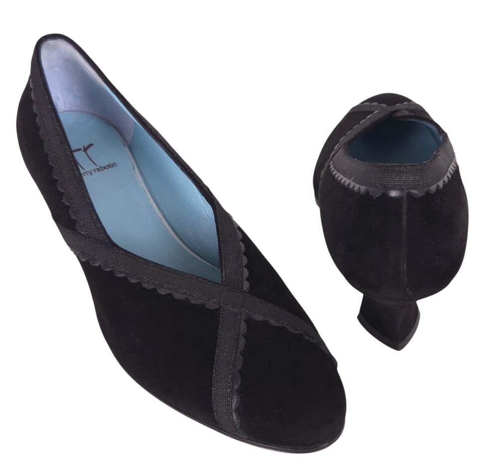 Thierry Rabotin Scalloped Pumps US 10 IT 40.5 Womens Black Suede Slip On $450